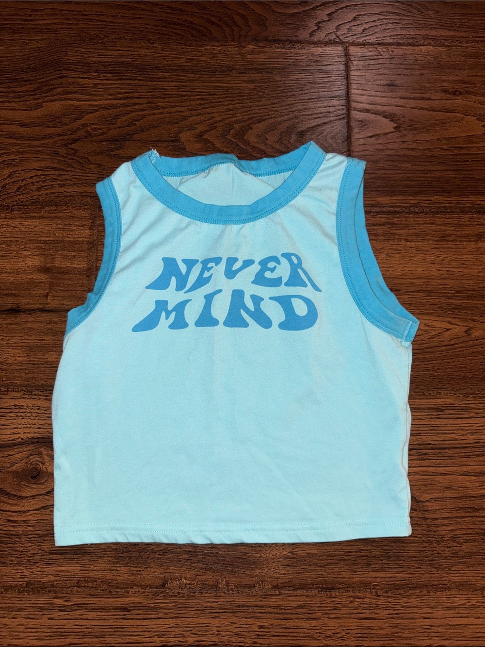 SHEIN Light Blue "Never Mind" Graphic Tank Top